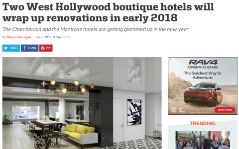screenshot of article about Le Montrose and Chamberlain renovations